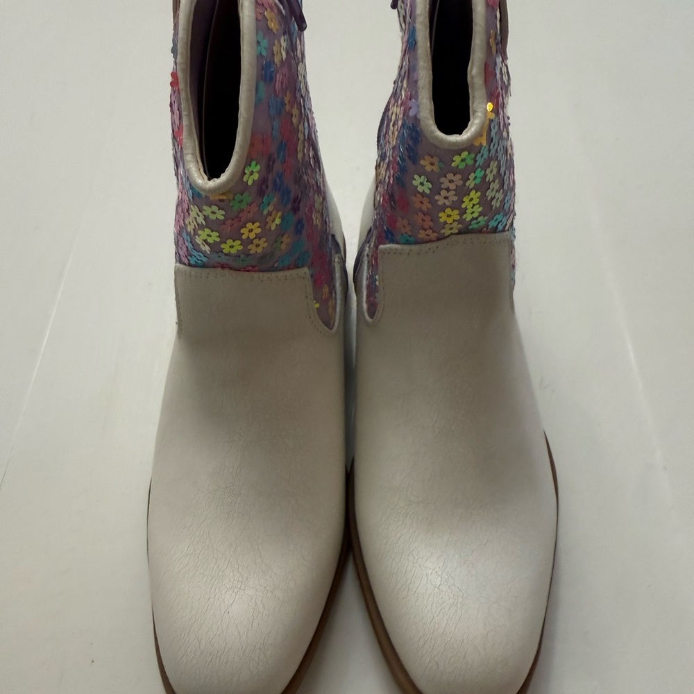 Steve Madden big girls kids White Western Boots Floral Sequin cowgirl sz 5 NEW - Picture 8 of 10